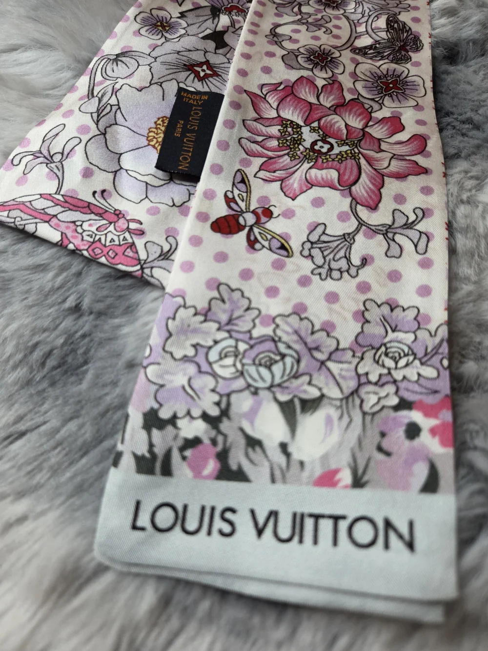 Pink and White Floral Silk Scarf